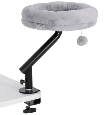 Productafbeelding van PawHut kattenbed met bureau, 360° draaibaar, verstelbare hoogte, afneembaar, grijs