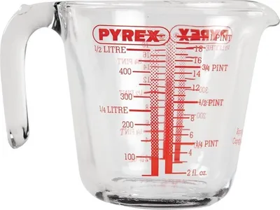 Produktbild von Pyrex Glas-Messbecher, 0,5 l, Glas, Rot, Transparent, -40 - 350 °C, 120 mm, 120 mm