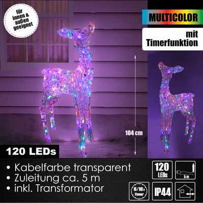 Produktbild von XL LED Acryl Hirschkuh Weihnachtsfigur 104cm beleuchtet Weihnachtsdeko Außen & Innen multicolor