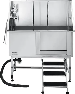 Zdjęcie produktu dla Wanna groomerska 127 cm stal nierdzewna rampa filtr prysznic drzwi prawe