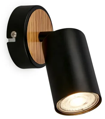 Zdjęcie produktu dla Wewnętrzna lampa ścienna Briloner Tib, obrotowa, włączana/wyłączana za pomocą przełącznika ściennego, drewno czarne, Ø80 x 15,5 cm