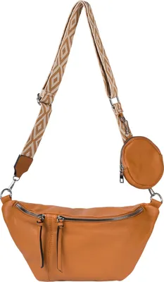 Produktbild von styleBREAKER Damen Halbmond Crossbody Schultertaschen Set 3-Teilig, Schultergurt mit Muster, Schlüsselanhänger, Börse 02012398