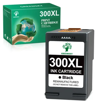 A product shot of a printer ink cartridge and its packaging.