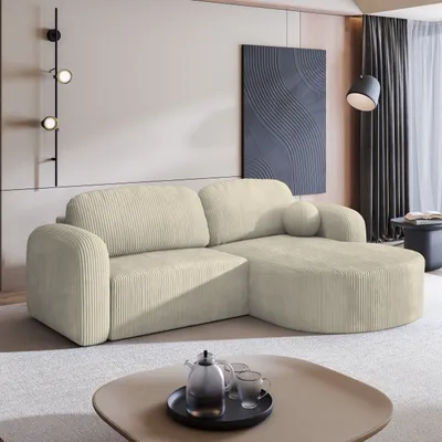 Produktbild von Masseno Ecksofa AMILIA P mit Schlaffunktion L-Form, Sofa mit Bettkasten, Wohnzimmersofa, Couch, Soffa, Bettsofa, Couchgarnitur- Creme, POSO 100