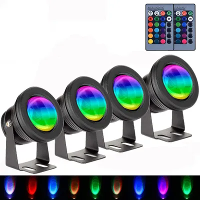Produktbild von 4er Set 10W LED Unterwasser RGB Strahler Wasserdicht Teich Pool Licht Flutlicht Spotlight Garten Brunnen Aquarium Beleuchtung, Schwarz