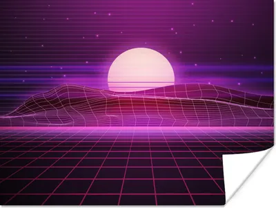 Produktbild von MuchoWow® Poster Spiele - Neon - Retro - Lila - Sonne - Spiele 160x120 cm - Foto Plakat