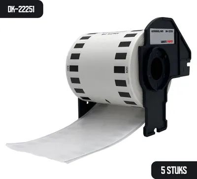 Produktbild von DULA Brother DK kompatibles Schriftband, DK-22251 22251, 62 mm x 15,24 m, Weiß, 5 Kassetten