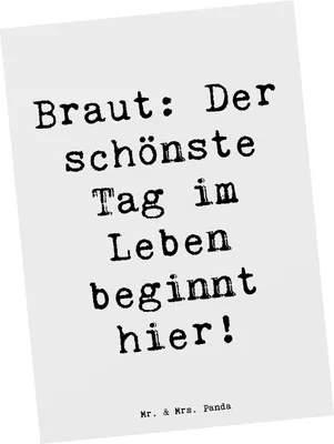 Produktbild von Mr. & Mrs. Panda Postkarte Spruch Braut Tag - Weiß - Geschenk, bildkarte, Fotokarte, Hochzeitspaar, Heirat, Heiraten, Geschenke, Magie, beginnt hier, Freude, Inspiration