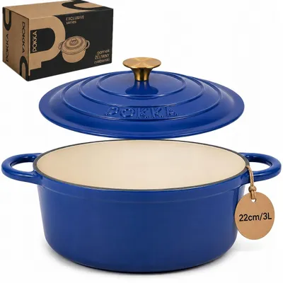Zdjęcie produktu dla Garnek Żeliwny Emaliowany Z Pokrywą 22Cm 3L Pokka Indukcja Niebieski 22Cm