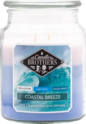 Produktbild von Duftkerze Candle Brothers al Breeze, Kerze im Glas, 2 Dochte, 510g, 100h Brenndauer, Raumduftkerze, blau-weiß