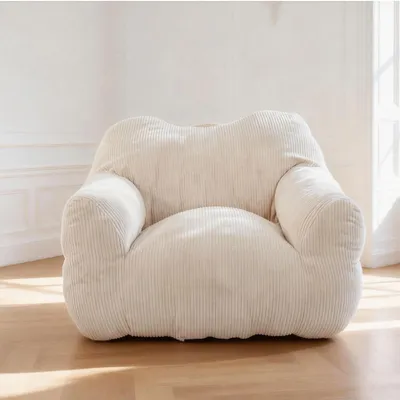 Image de Pouf géant pour adulte, rembourrage en mousse déchiquetée, canapé de sol moelleux, forme carrée, beige