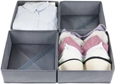 Image de Unyqoos® : Lot de 4 organisateurs pliables en tissu pour tiroirs | Idéal pour les armoires et les bureaux, avec compartiments réglables