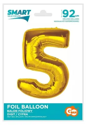 Produktbild von Smart-Folienballon, Zahl 5, goldfarben, 92 cm