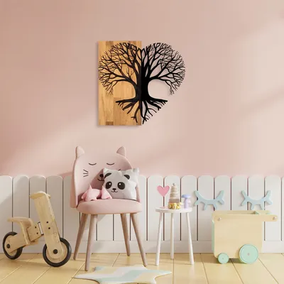 Image de Wallity, Love- SKL2399, couleur noyer,noir, autres décorations pour la maison, 60 x 58 cm, 50% bois (épaisseur : 3 cm) / 50% métal