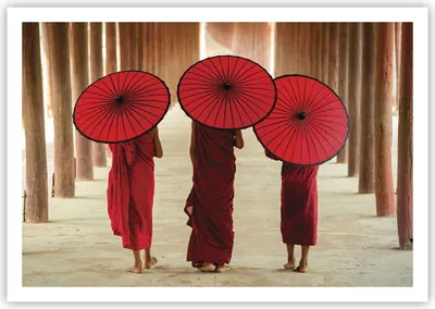 Produktbild von Poster - Poster ohne Rahmen - Bhutan Regenschirm Rot - 100x70 cm - Wand Bild - Wanddeko - Wandbilder - Kunstposter - Wandposter - Bilder - Kunstdruck - Wanddekoration - Wandbild - P2XAA100x70-4290