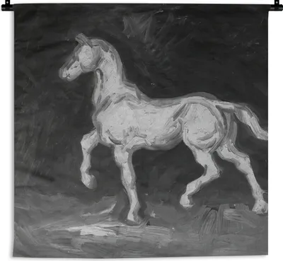 Produktbild von MuchoWow® Wandteppich Wandbehang Pferd - Vincent van Gogh - Schwarz - Weiß 90x90 cm Tapisserie Dekoration Wandtuch - Wandaufhänger