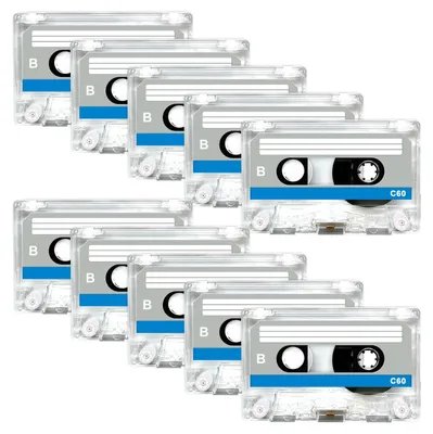 Imagen del producto de Cinta de cassette de audio, 60 minutos - Paquete de 10 unidades - Bajo nivel de ruido - Alto rendimiento - Cinta en blanco - Para grabaciones - Cinta de audio