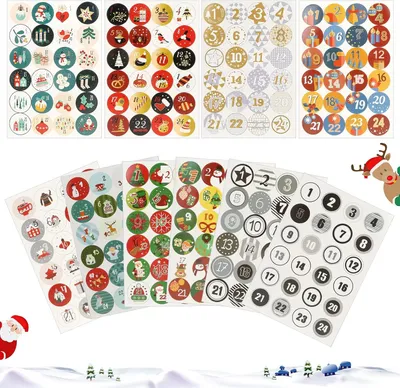 Productafbeelding van Adventskalender 10 vellen - 1-24 kerstcijfers - Doe-het-zelf adventskalender - Rond - Kerstcijferstickers voor doe-het-zelf decoratie - Geschenken
