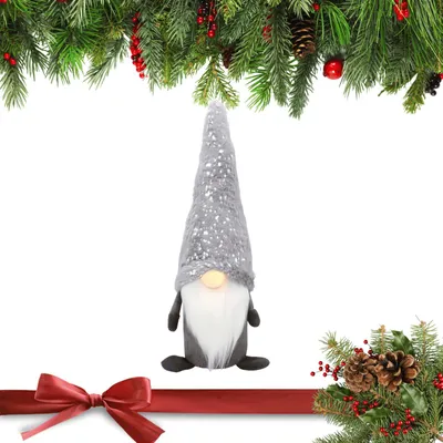 Image de Nain de Noël gris 30 cm nez lumineux