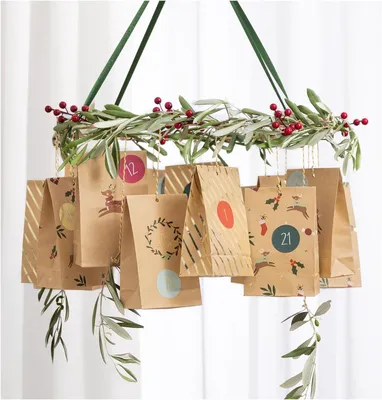 Image de Kit pour faire son propre calendrier de l'avent en kraft et doré