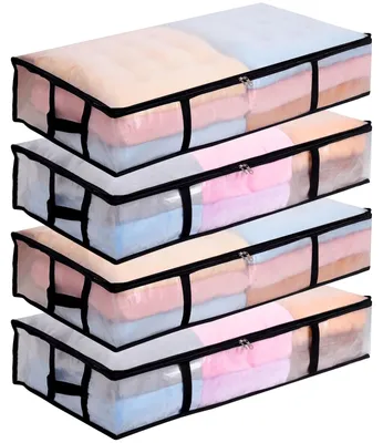 4er-Set Aufbewahrungsboxen 90 L, transparent, faltbar, unter Bett