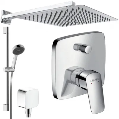 Produktbild von Hansgrohe und Jowi Unterputz Duschsystem mit Kopfbrause, Logis Duscharmatur, 650mm Brausestange, OHNE iBox