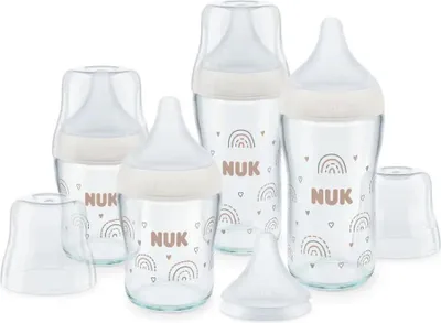 Produktbild von NUK Perfect Match Multipack, 4er Glasflaschen-Set, mit weichem Silikon-Trinksauger, ab 0 Monate -frei, Anti-Colic, mi