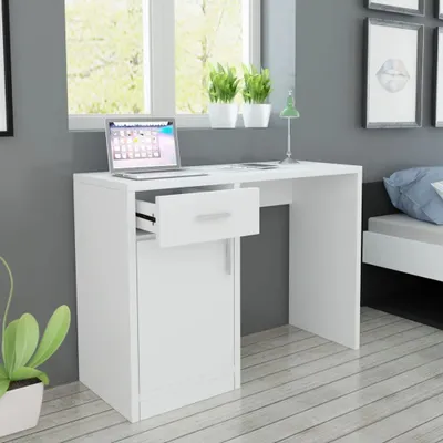 Produktbild von Schreibtisch mit Schublade und Schrank in Weiß, 100 x 40 x 73 cm