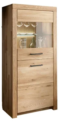 Produktbild von Highboard - Wildeiche massiv geölt - B 65 cm - 1 Glas- und 1 Holztür