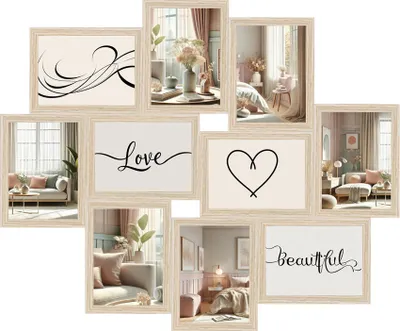 Produktbild von Stilvolle Momente – Bilderrahmen Collage für 10 Fotos | Galerierahmen Wanddeko für Fotowand & Geschenkideen - Farbe: Eiche | Format: 10x15