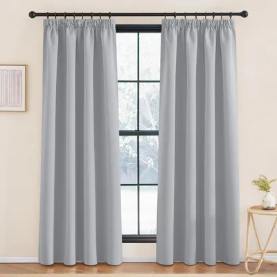 Immagine prodotto di Tende termiche oscuranti con passacorda a pieghe, altezza 220 cm, larghezza 140 cm, colore grigio chiaro, confezione da 2