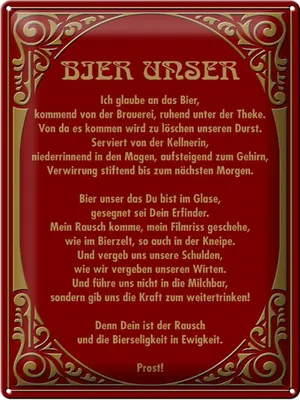 Produktbild von Blechschild  Bier Unser in Ewigkeit Gebet, 40 x 30 cm, Blechschilder Spruch Alkohol Beer