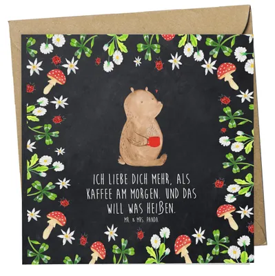 Produktbild von Mr. & Mrs. Panda Grußkarte Bär Morgenkaffee - Kreidetafel - Geschenk, für Freundin, Klappkarte, Mitbringsel, Hochzeitstag, Jahrestag, anlasskarte, faltkarte, doppelkarte