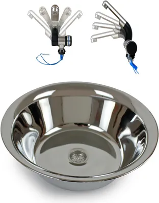 Image de Évier en acier inoxydable Camping évier lavabo 32cm Ø robinet yacht bateau camping-car