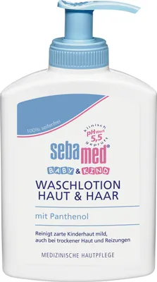 Produktbild von Sebapharma Waschlotion, 200 ml, mit Panthenol, klinisch getestet für empfindliche, trockene & irritierte Kinder- & Babyhaut, pH 5.5, 100% seifenfrei