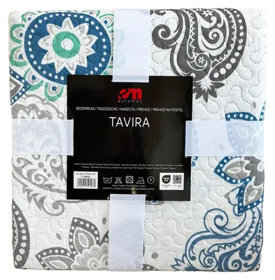 Produktbild von Tagesdecke Zweiseitige Bettüberwurf Allzweckdecke Steppdecke Weiß Türkis Ornament (TAVIRA F-8602) 220x240 cm