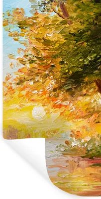 Produktbild von MuchoWow® Wandtattoo Wandsticker Wandaufkleber Natur - Malerei - Baum - Wasser 20x40 cm Selbstklebend und Repositionierbar - Selbstklebend - Fototapeten