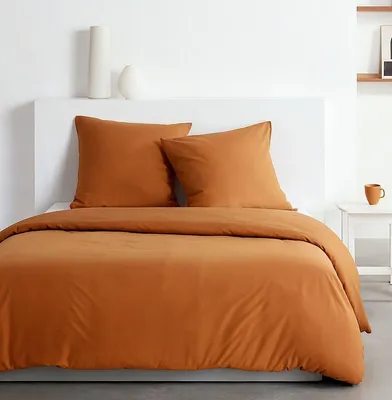 Image de Parure de lit, 2 personnes, 220 x 240 cm, Today Essential, Effet lavé caramel, 2 Taies d'oreiller 63x63 cm
