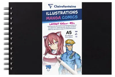 Produktbild von Clairefontaine 975945C - Spiralgebundene Skizzenbuch mit schwarzem Einband, idea