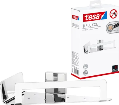 Produktbild von tesa Duschablage Ecke ohne Bohren - Duschkorb selbstklebend - chrom - DELUXXE