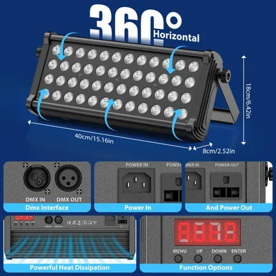 Produktbild von 2er-Pack RGB 3-in-1 LED-Wallwasher - DMX-Bühnenbeleuchtung - 96 W - 25° Abstrahlwinkel - DMX512 - EU-Stecker