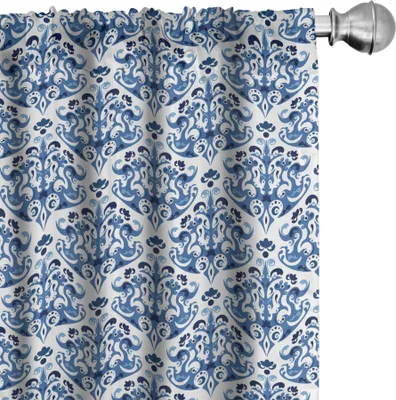 Produktbild von ABAKUHAUS Indigo Vorhänge, Gardinen, Alter viktorianischer Art-ethnischer Blumenmuster-Weinlese-Druck, 2 Stück 75 x 175 cm, Petrol Blau Türkis