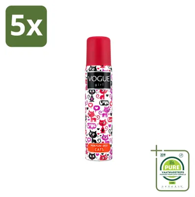 Productafbeelding van 5 x Vogue Girl Cats Deodorant - Witte chocolade en jasmijn - 100 ml - Grote verpakking - 5 stuks