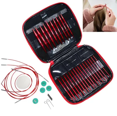 Produktbild von Auswechselbare Rundstricknadeln Set, 3,0-10,0 mm Stricknadeln Set Austauschbar, Stricknadeln Rundstricknadel mit Aufbewahrungstasche, Aluminium