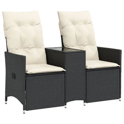 Produktbild von Gartensofa 2-Sitzer Verstellbar mit Tisch Schwarz Poly Rattan