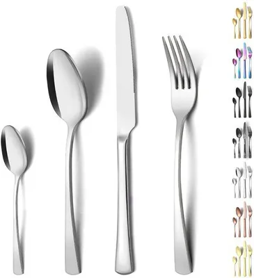Produktbild von Ibenzoa® 24-teiliges Premium Besteckset aus Edelstahl für 6 Personen – 6 Messer, 6 Gabeln, 6 Tafellöffel, 6 Teelöffel, elegantes Design, spülmaschinenfest