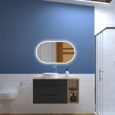 Image de Acezanble Ensemble Meuble Salle de Bain 99X46X52cm, Lavabo + miroir led ovale, Suspendu
