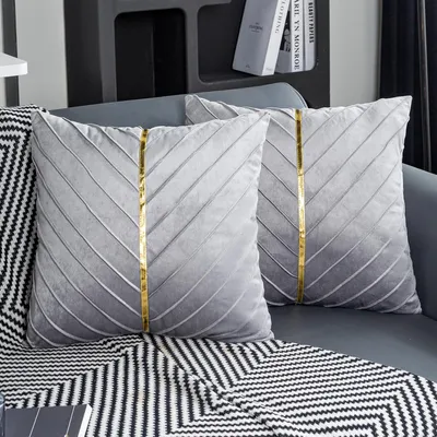 Obrázok produktu pre Sada 2 obliečok na vankúše 50x50 cm, sametová šedá, zlaté akcenty, na pohovku, gauč