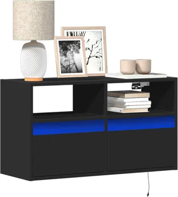 Image de Maison Exclusive - Meuble TV avec éclairage LED Noir 80x31x45 cm