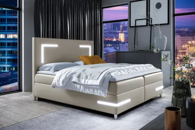 Produktbild von Boxspringbett Schlafzimmerbett ARIANO 180x200cm Cappuccino inkl. Bettkasten LED